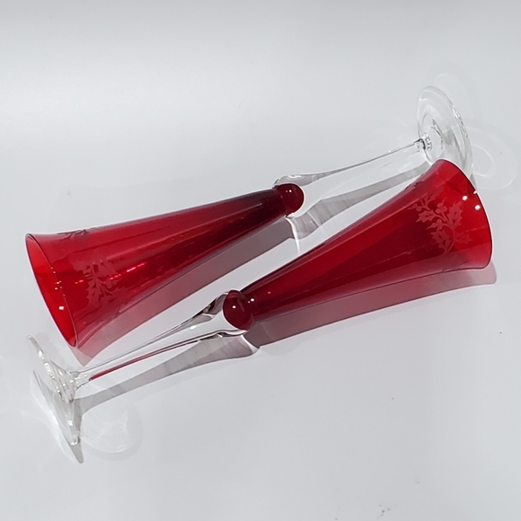 (2) Lenox 11" Holiday Gems Ruby Fluted Glasses - Picture 10 of 13